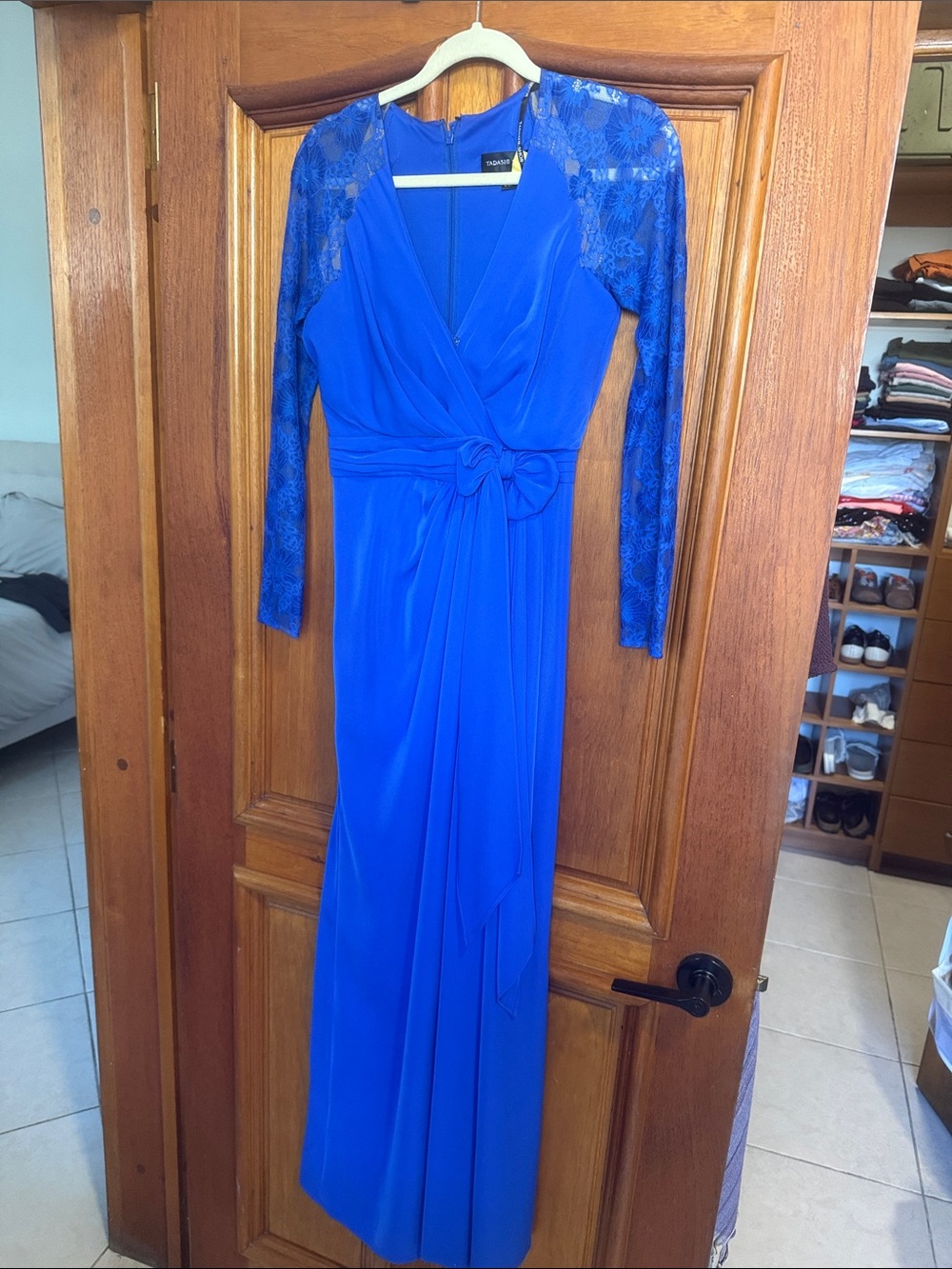 Tadashi Shoji Royal Blue Long Sleeve Lace Gown
